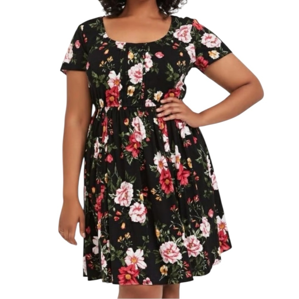 Torrid Black Floral Skater Dress